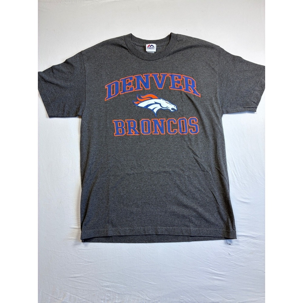 Majestic Denver Broncos T Shirt Men's Large Gray Short Sleeve Crew Neck NFL